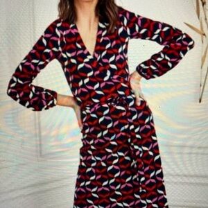 Boden Long Sleeve Wrap Dress - Red and Black Pattern